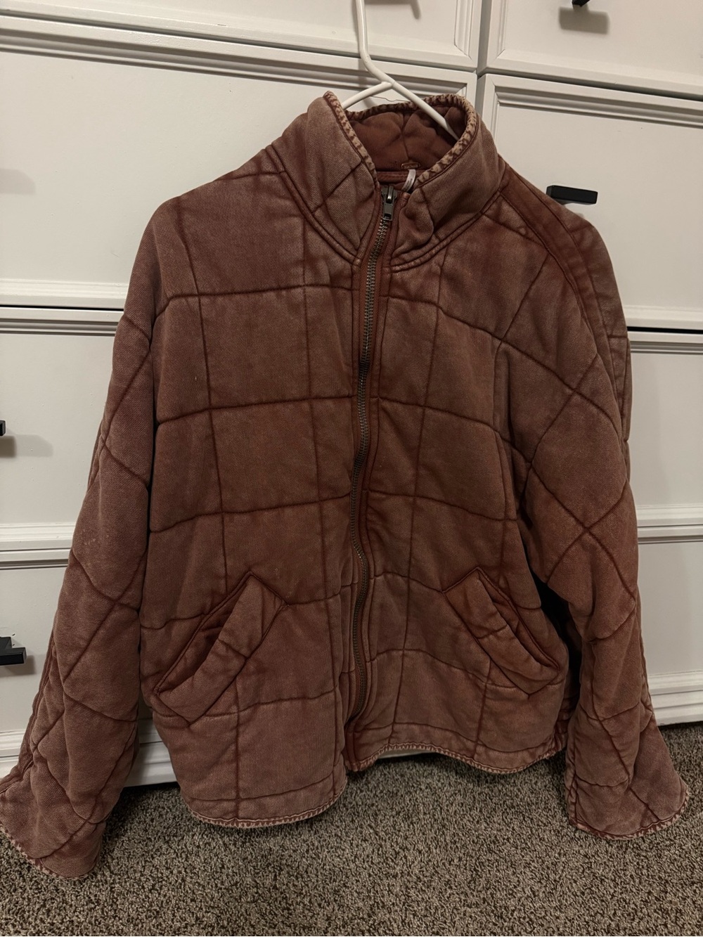 Free People Quilted Puffer Jacket in Rust Brown